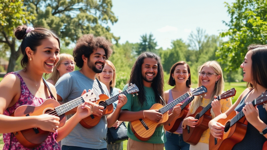 playing ukuleles together